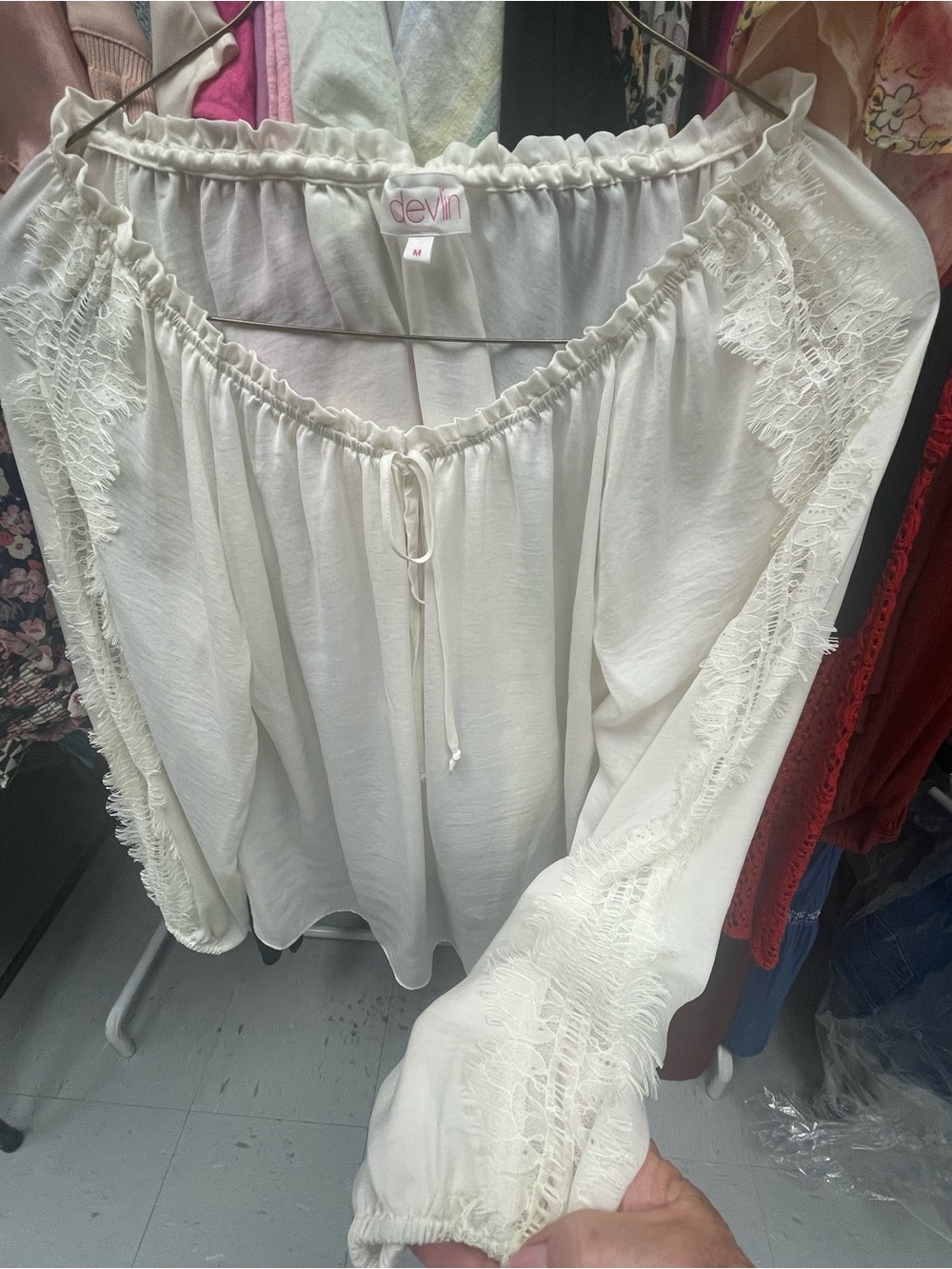 Women's White Lace-Trim Peasant Blouse